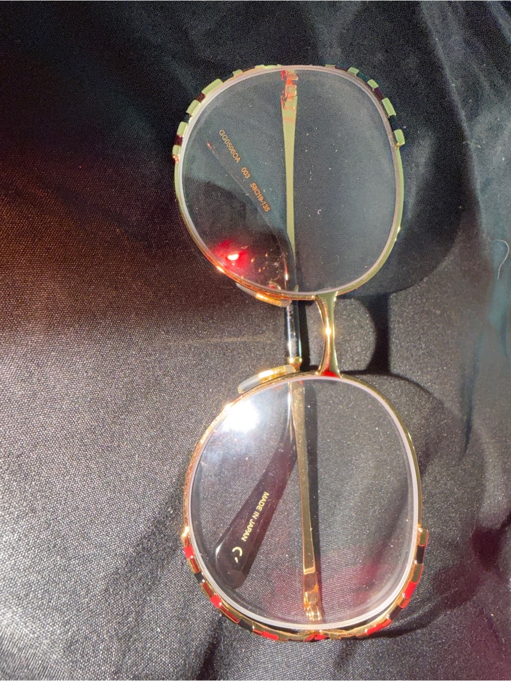 Gucci Gold Round Glasses with Red and Black Trim - Picture 2 of 4
